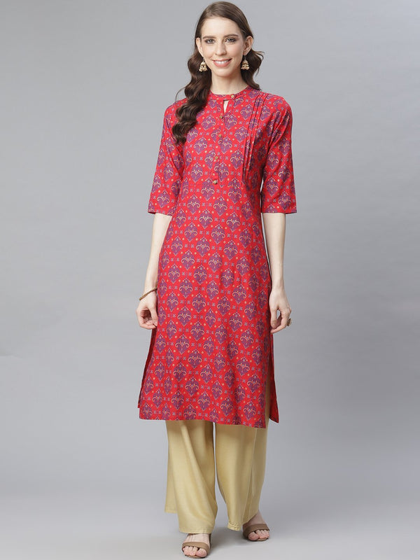 Women's Red Paisely Printed Kurta - Anubhutee