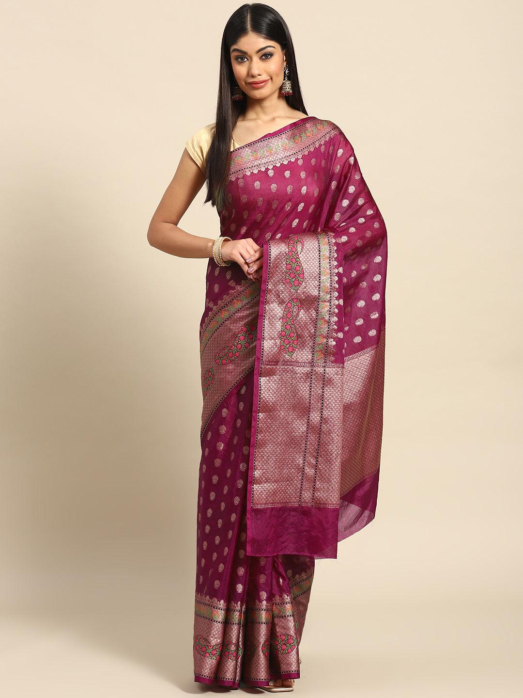 Women's Purple Ethnic Motifs Zari Art Silk Banarasi Saree - Varanasi - Indiakreations