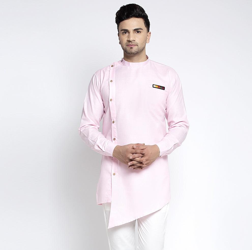 Men's Pink Solid Short Kurta - Benstoke - Indiakreations