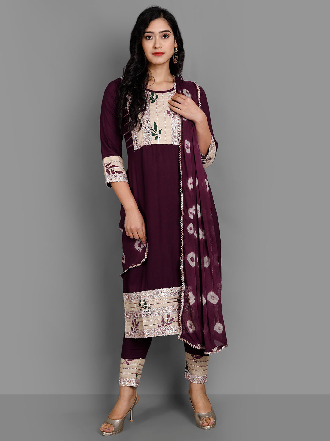 Women's Purple Rayon Kurta Pant And Dupatta Set - Noz2Toz