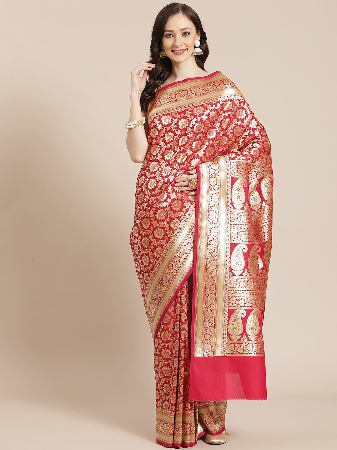 Women's Pink Semi Silk Zari Woven Saree - Varanasi - Indiakreations