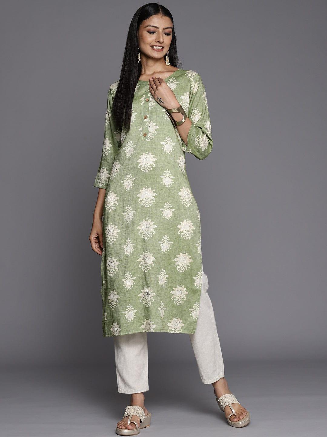 Varanga Women Green Ethnic Motifs Printed Kurta - Indiakreations