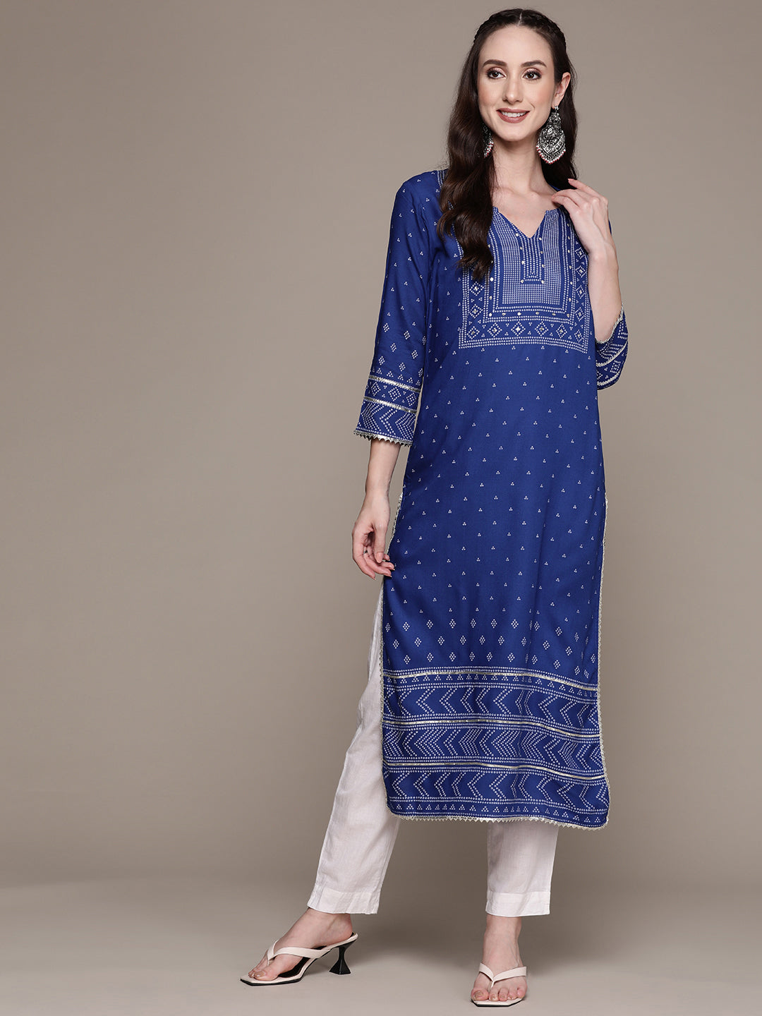 Women's Royal Blue Bandhani Printed Kurta - Anubhutee