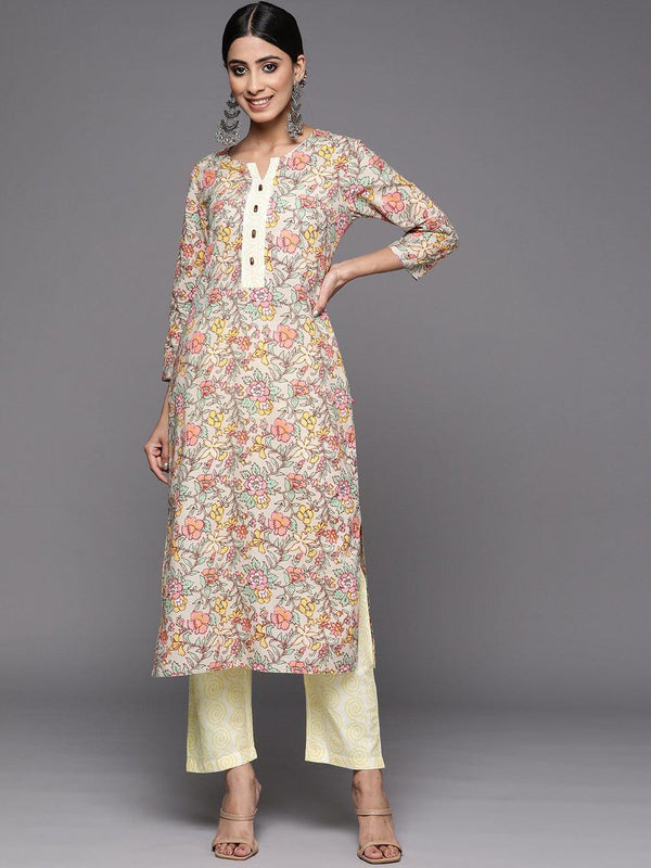 Sea Green & Mustard Yellow Printed Kurta with Trousers - Indiakreations