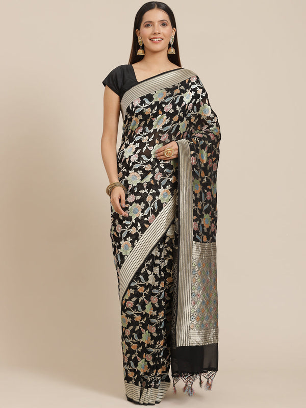 Women's Khaddi Georgett Meenakari Saree - Varanasi - Indiakreations