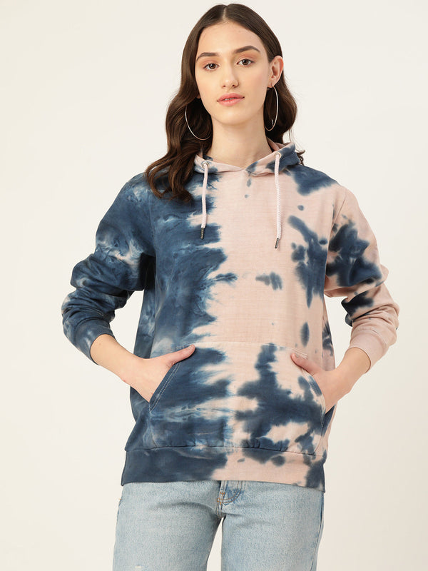 Women's Blue and beige Tie dye Hoddie - Maaesa