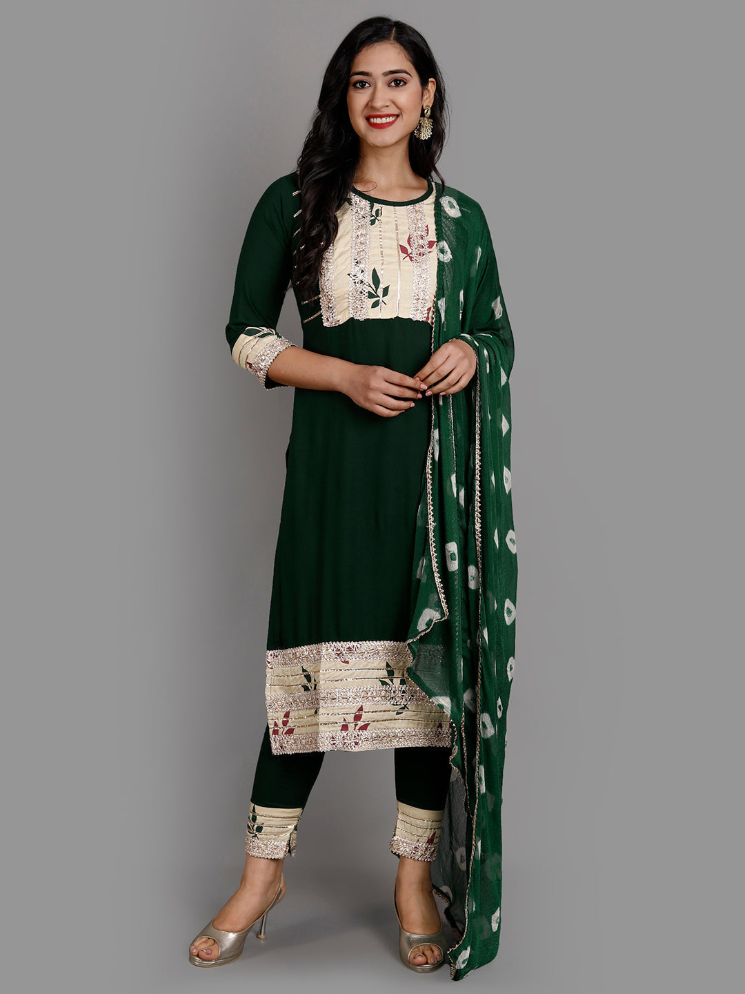 Women's Green Rayon Kurta Pant And Dupatta Set - Noz2Toz