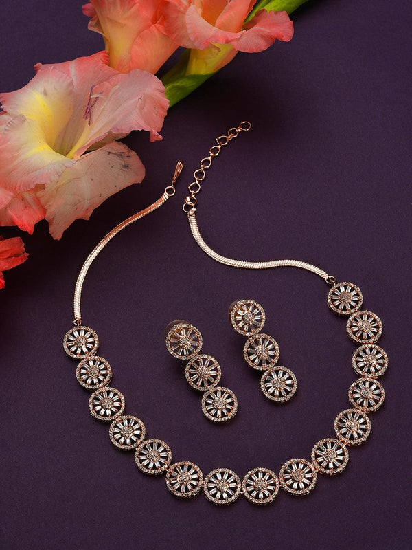 Women's Rose Gold-Plated AD-Studded Handcrafted Jewellery Set - Jazz And Sizzle - Indiakreations