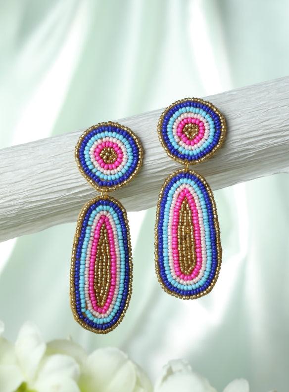 Women's Multicolored & Gold-Toned Teardrop Handcrafted Beaded Work Drop Earrings - Jazz And Sizzle - Indiakreations