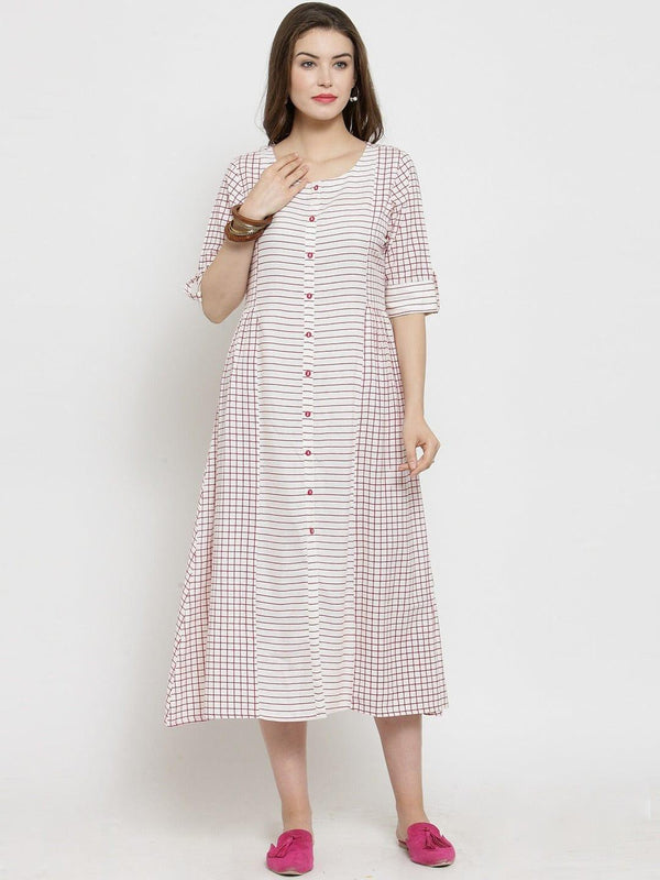 White Striped Fit and Flare Dress - Indiakreations