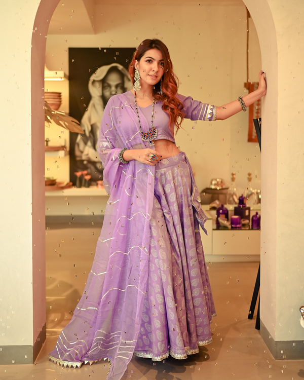 Purple Handblock Gotapatti Lehenga Set | Rescue