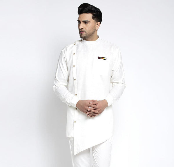 Men's White Solid Short Kurta - Benstoke - Indiakreations