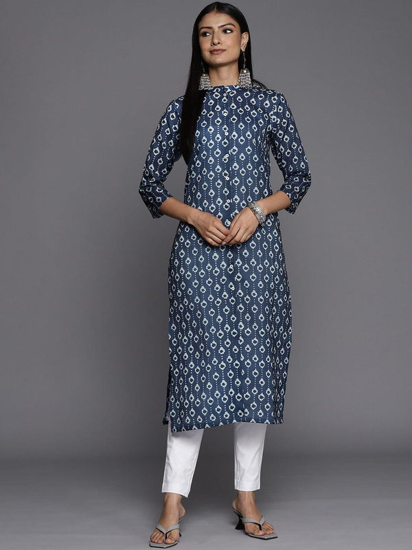 Varanga Women Navy Blue Ethnic Motifs Printed Kurta - Indiakreations