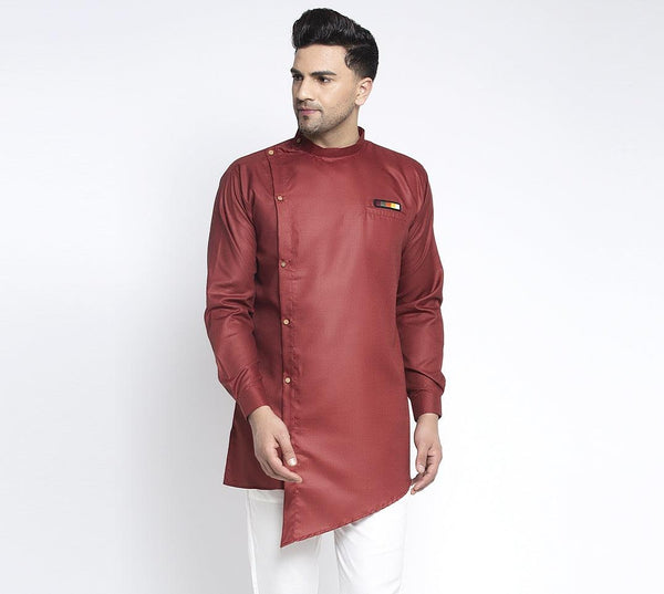 Men's Maroon Solid Short Kurta - Benstoke - Indiakreations