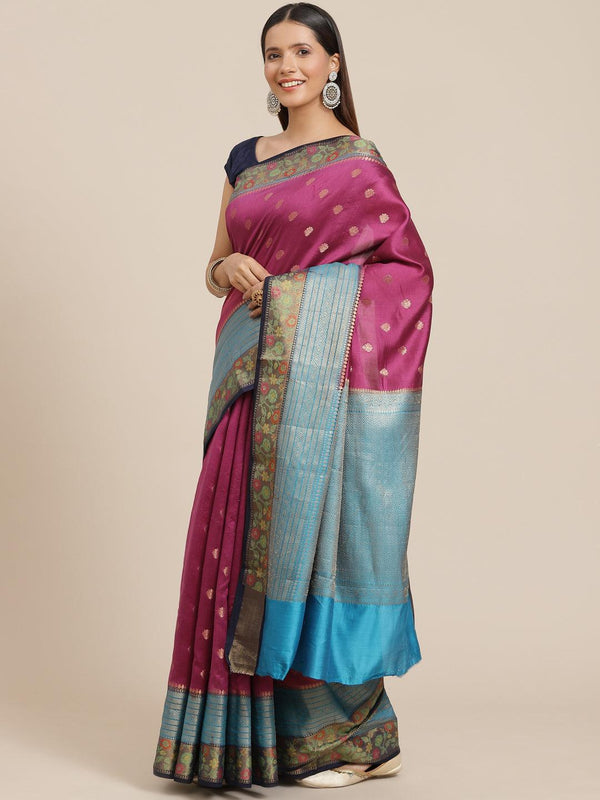 Women's Pure Chinia Silk Jamdaani Saree - Varanasi - Indiakreations