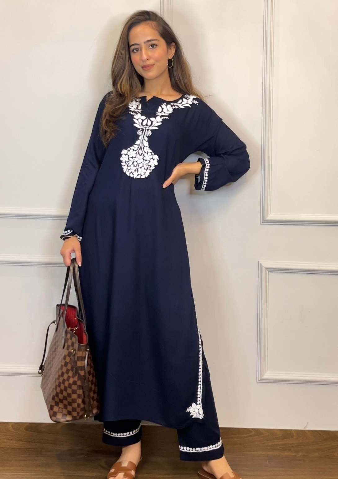 Karima Rayon Kurta Pant Set in Navy Blue colour.