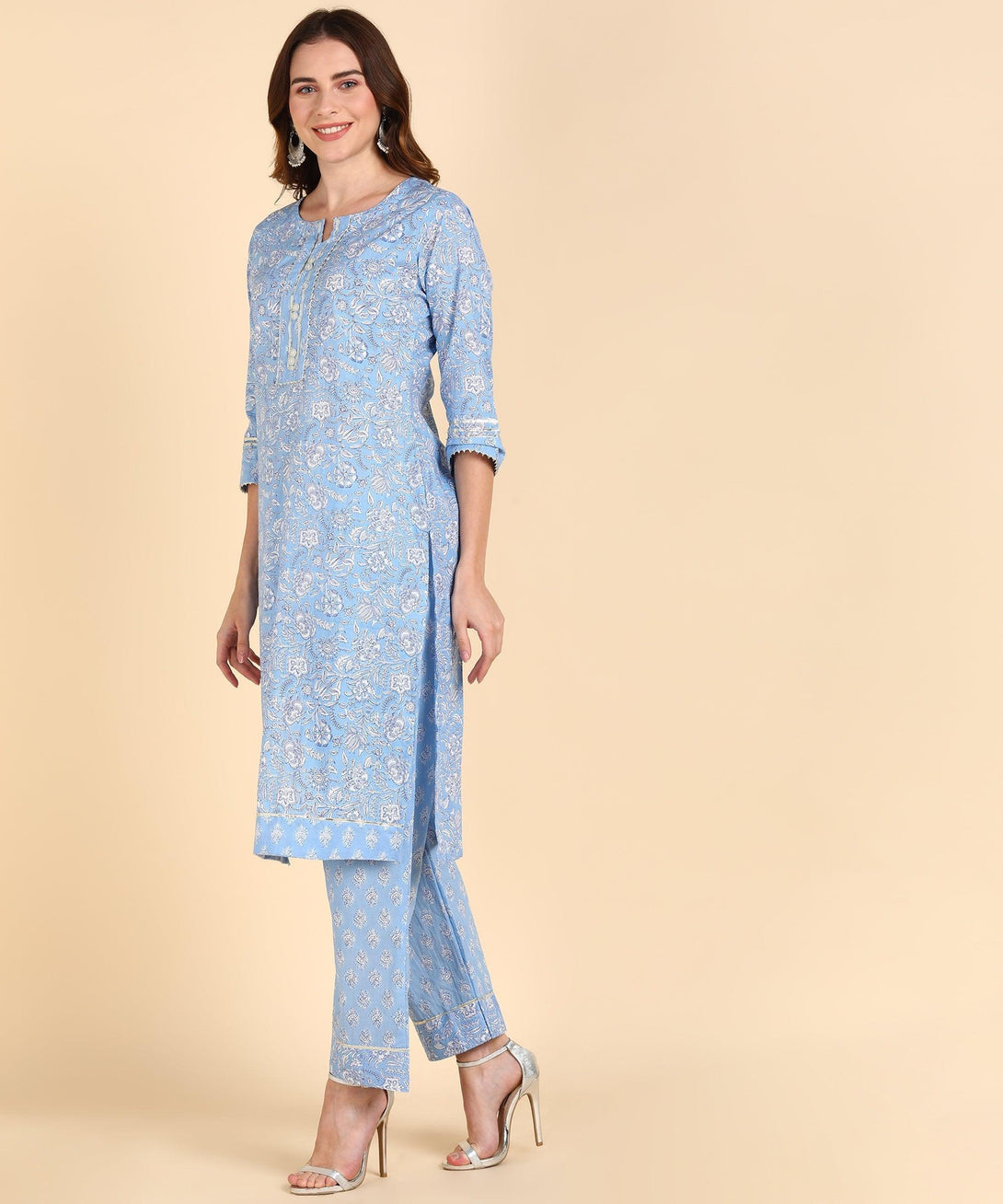 Women's Cotton Blue Printed Kurta Pant - Noz2Toz - Indiakreations