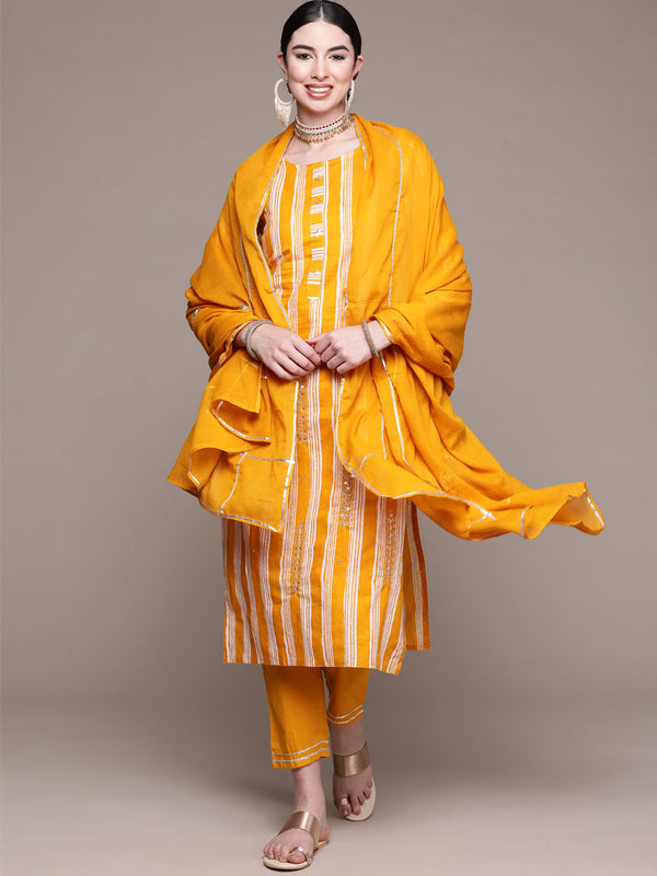 Women Yellow Kurta with Pants & Dupatta by Anubhutee (3 Pc Set)