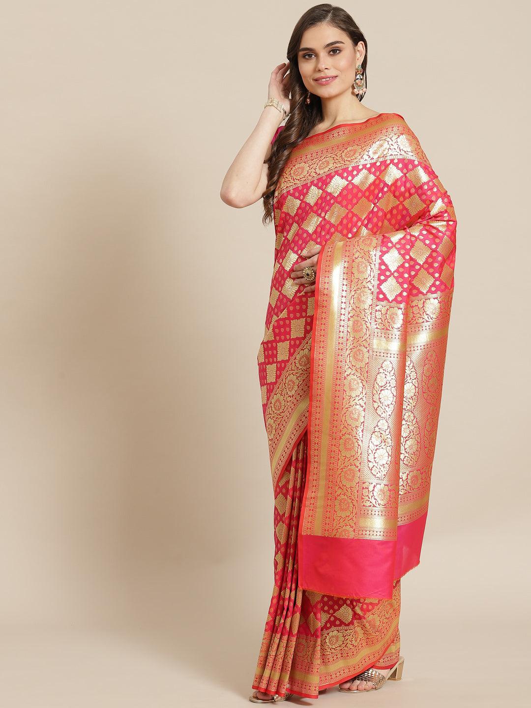 Women's Pink Semi Silk Zari Woven Saree - Varanasi - Indiakreations