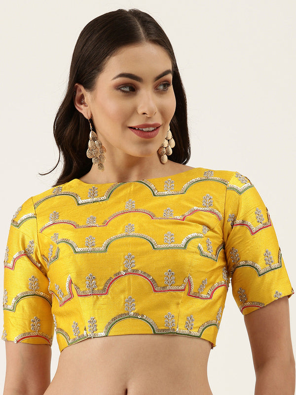 Women's Mustard Sequiense Work Silk Blouse - Panchhi