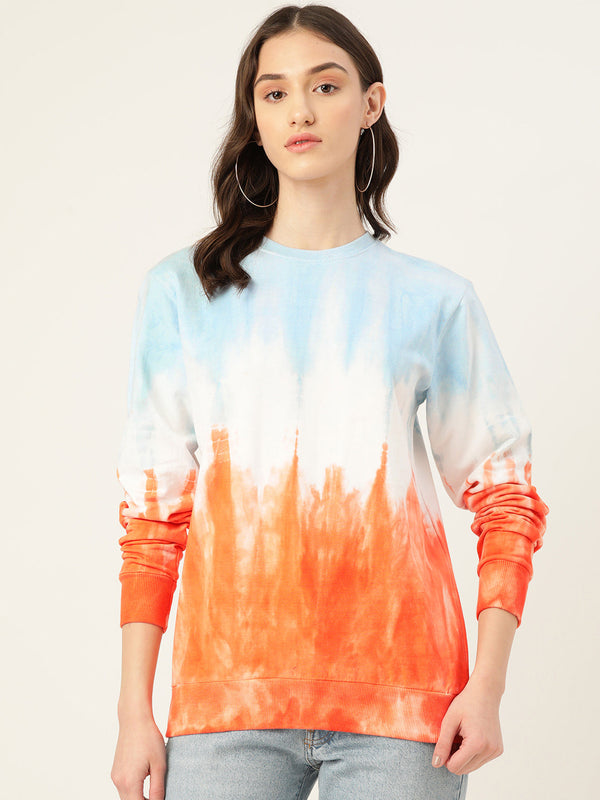 Women's Blue And Orange Tie and Dye SweatShirt - Maaesa