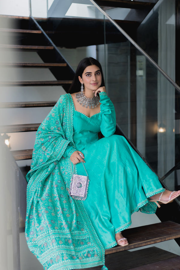 Bhavdeep Kaur in Amaara Green Solid Anarkali Set