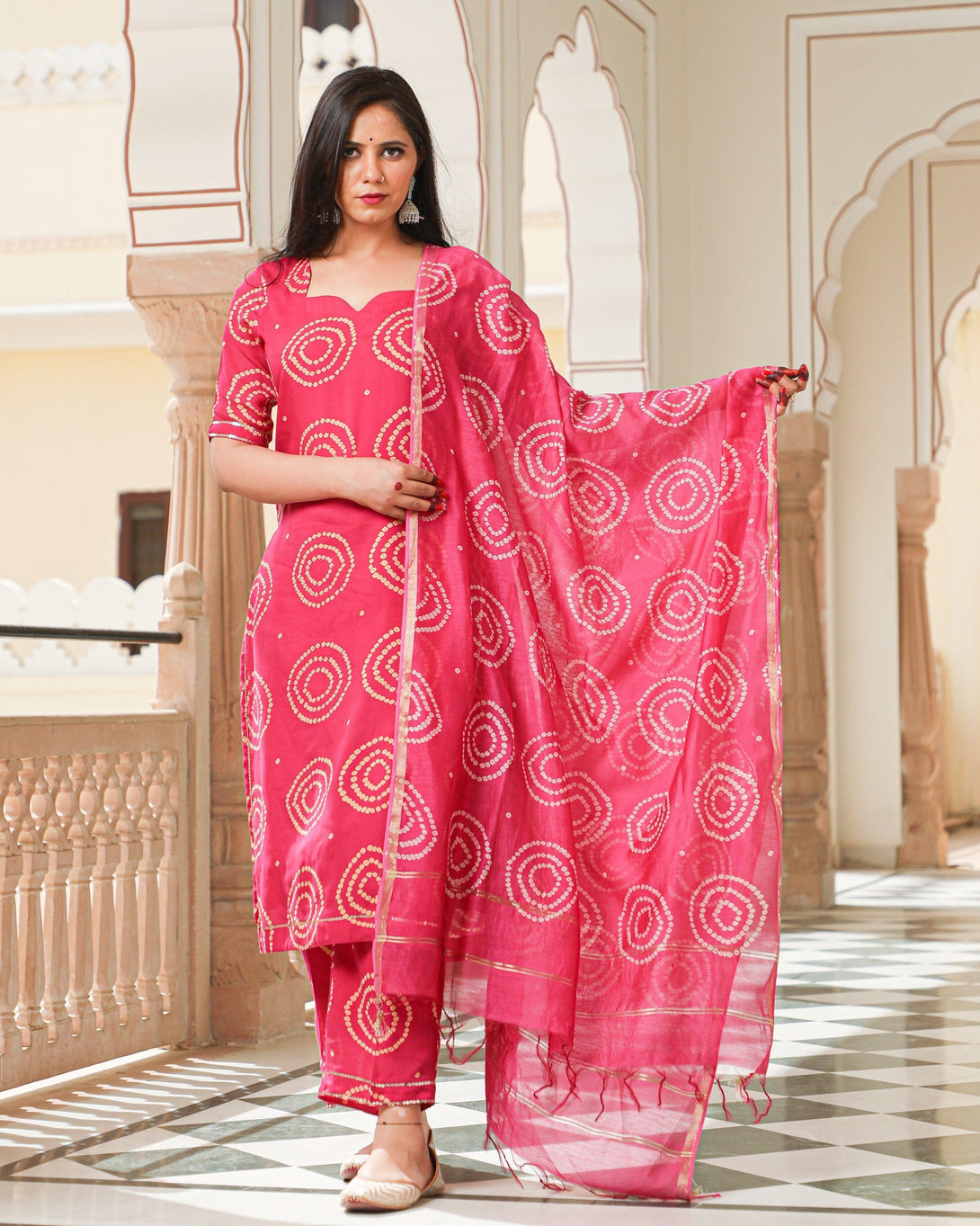 Women's Magenta Modal Bandhani Suit Set - Baisacrafts - Indiakreations