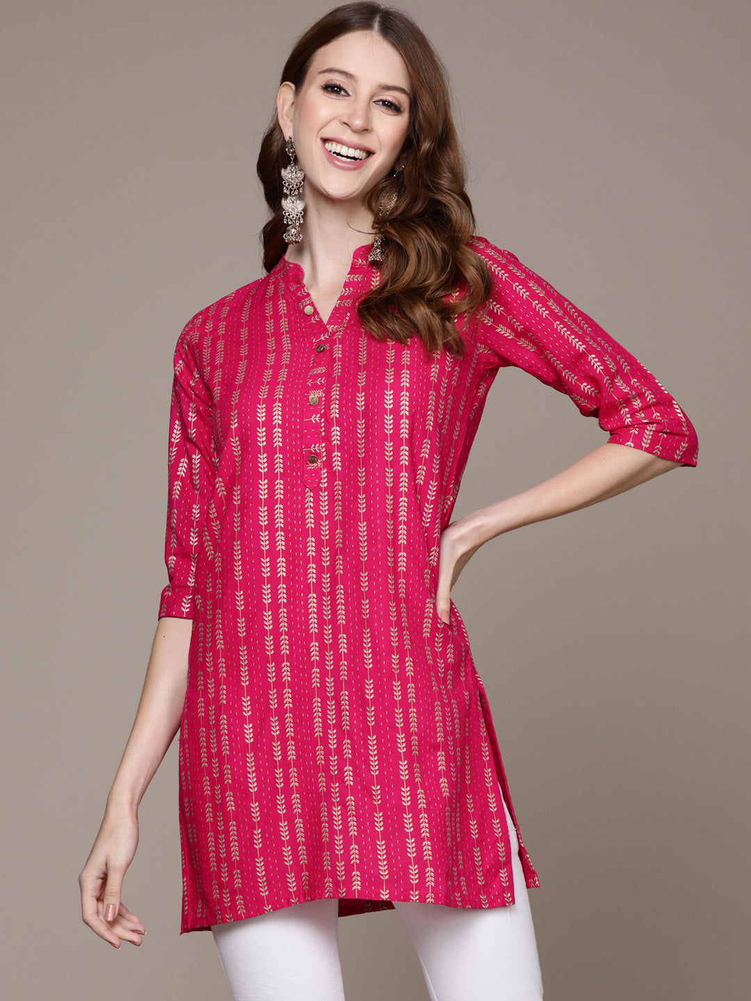 Women's Rayon Pink Printed Tunic - Anubhutee