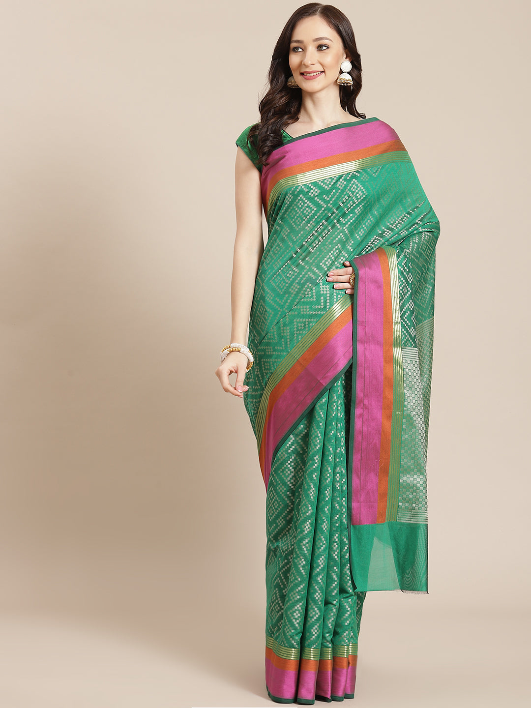 Women's Green Semi Silk Cutwork Saree - Varanasi - Indiakreations