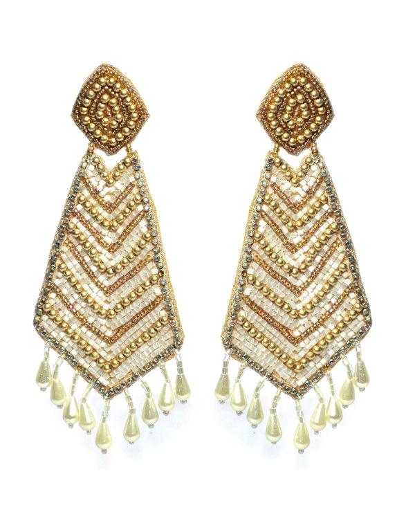 Women's Gold-Plated White & Gold Handcrafted Contemporary Drop Earrings - Jazz And Sizzle - Indiakreations