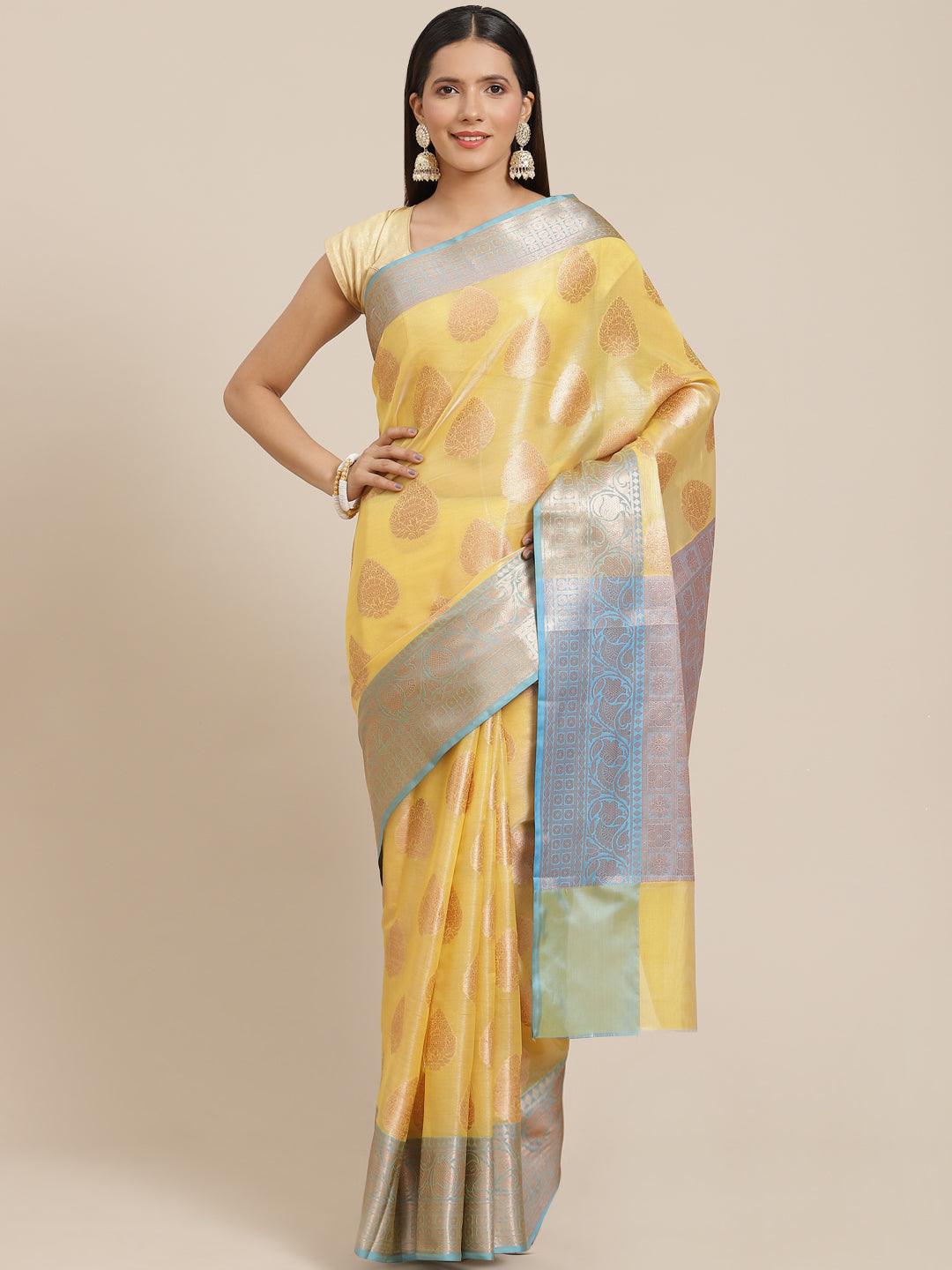 Women's Organza Blended Silk Jaamdani Saree - Varanasi - Indiakreations