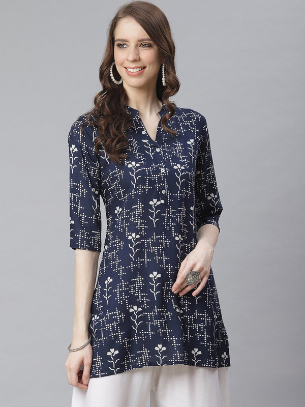 Women's Blue Colored Printed Kurti - Anubhutee