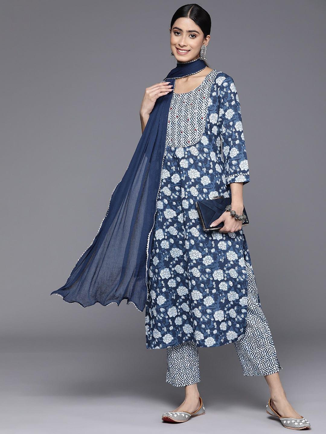 Varanga Floral Printed Sequinned Kurta With Trousers & Dupatta - Indiakreations