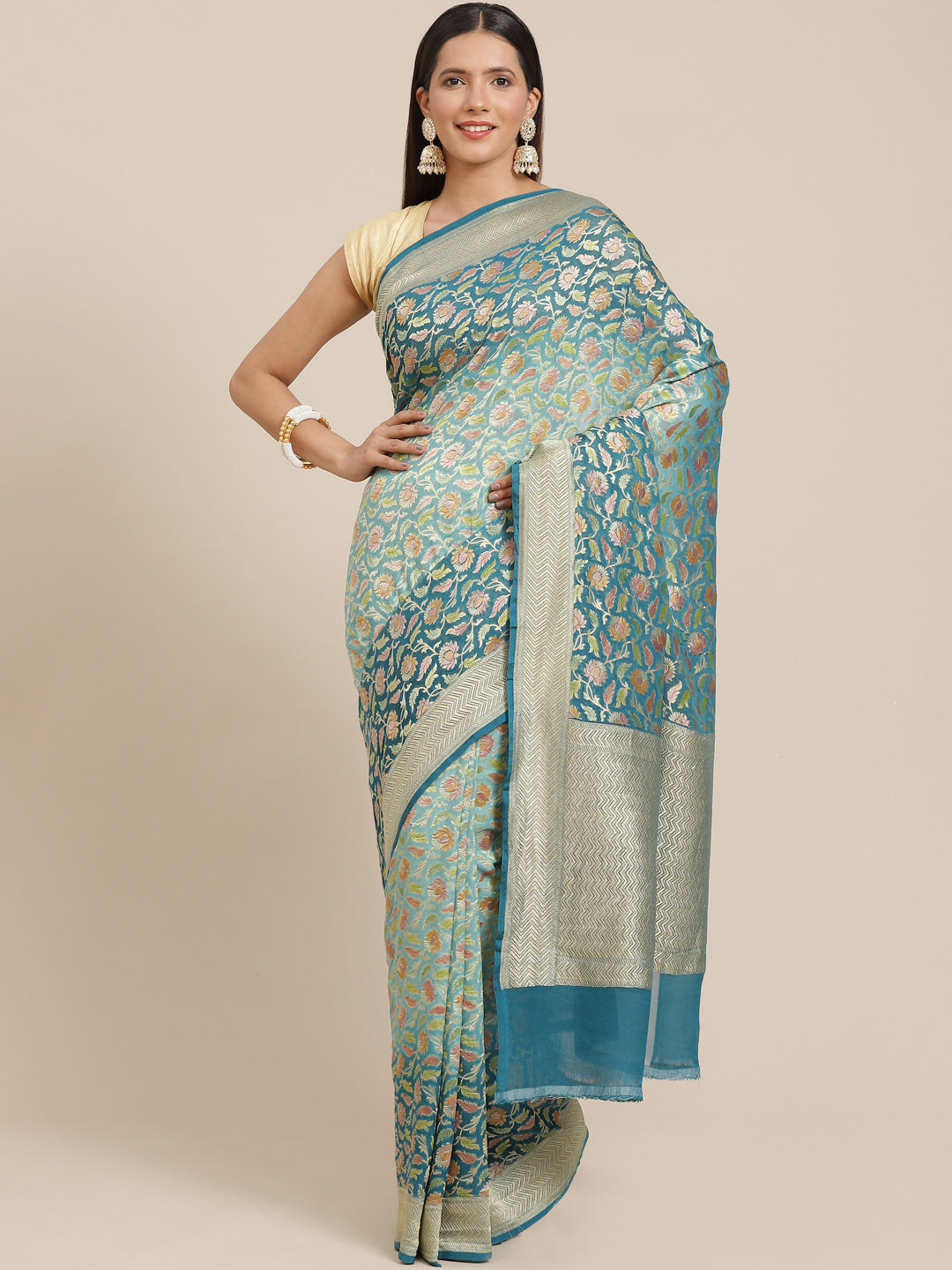 Women's Khaddi Georgett Meenakari Saree - Varanasi - Indiakreations