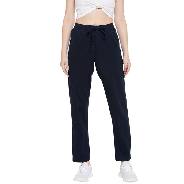 Women's Navy Cotton Track Pants-StyleStone