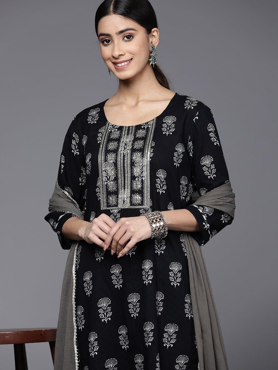 Varanga Ethnic Motifs Printed Sequinned Kurta With Trousers & With Dupatta - Indiakreations