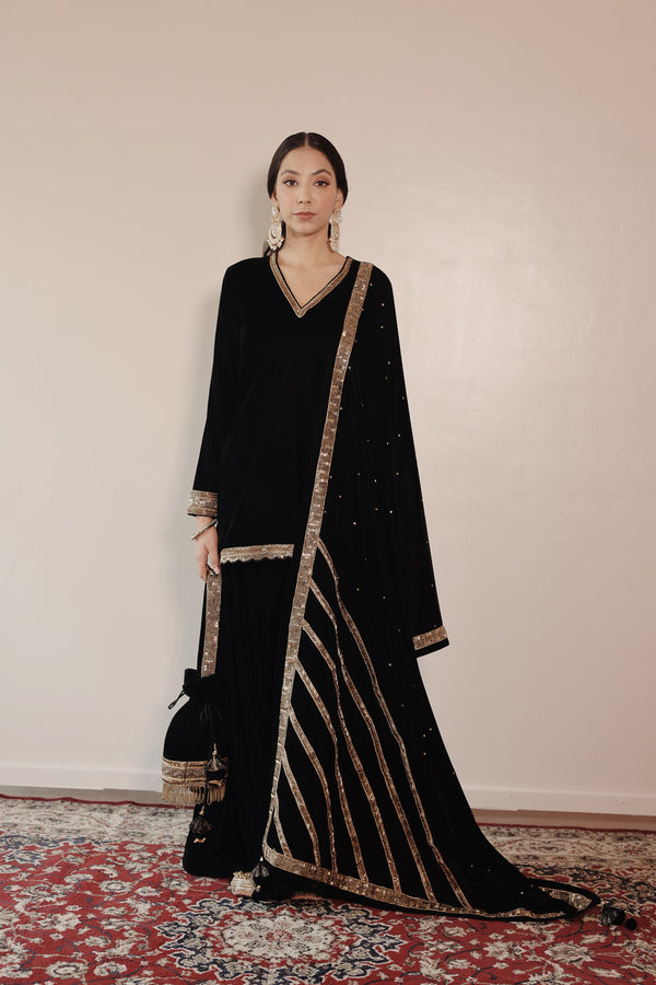 Begum Black Velvet Sharara Set