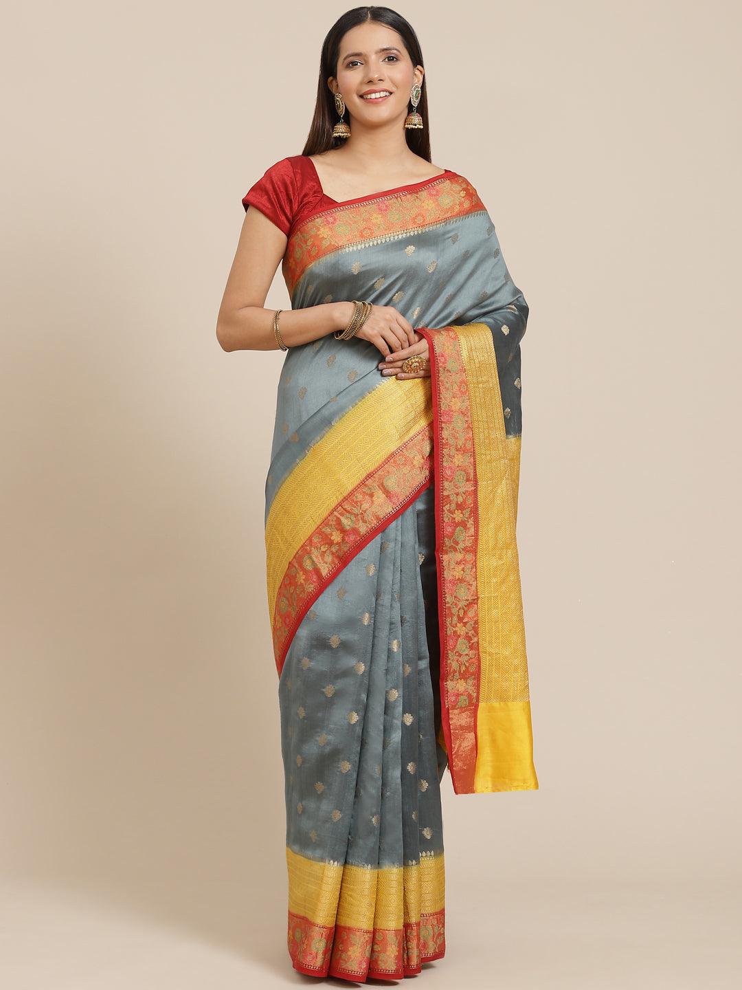 Women's Pure Chinia Silk Jamdaani Saree - Varanasi - Indiakreations