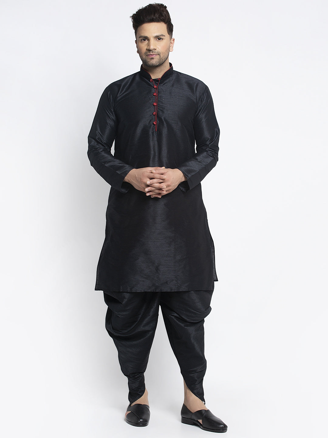 Men's Black Solid Kurta With Dhoti Pant - Benstoke