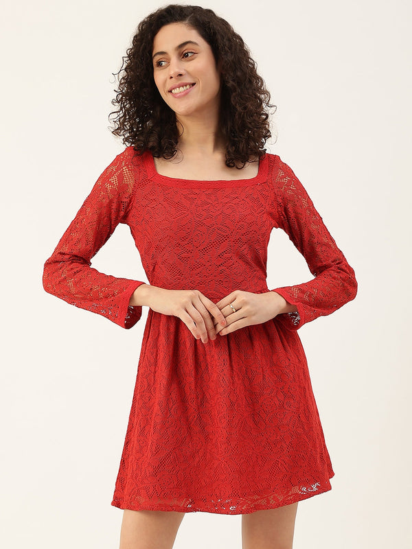 Women's Red Net Dress - Maaesa