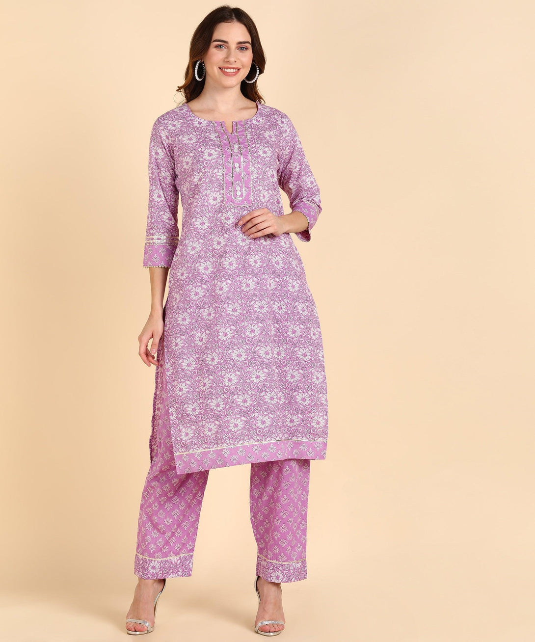 Women's Cotton Pink Printed Kurta With Pant - Noz2Toz - Indiakreations