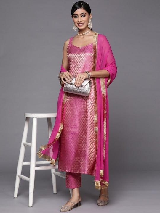 Varanga Women Fuchsia Kurta with Trousers & With Dupatta - Indiakreations