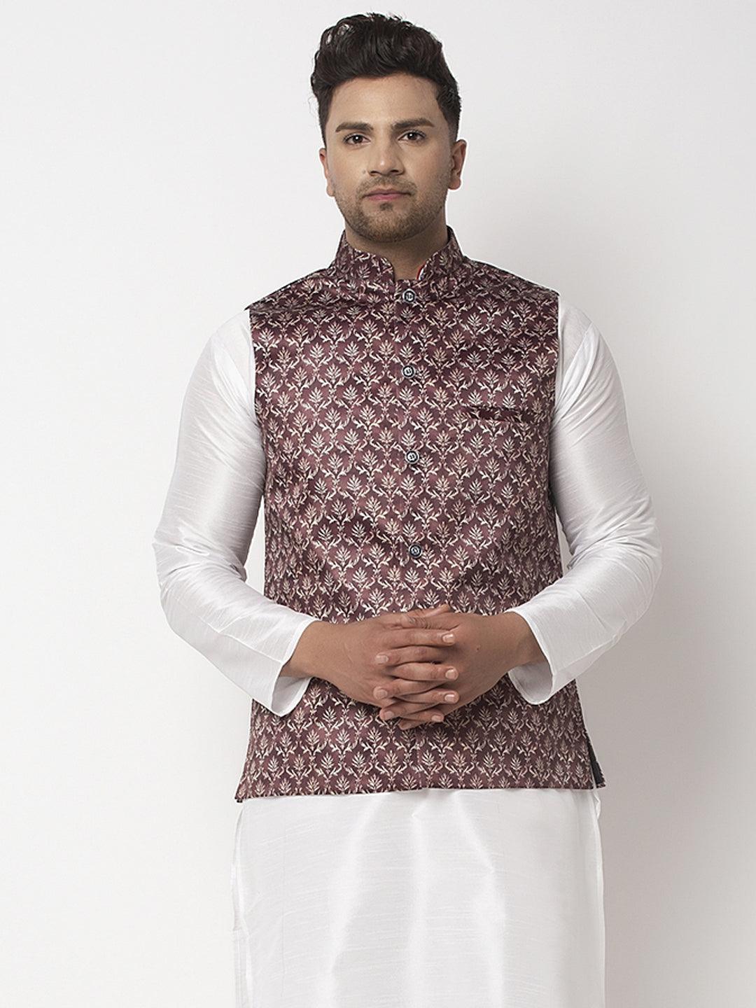 Men's Grey & Multi Printed Nehru Jacket - Benstoke - Indiakreations