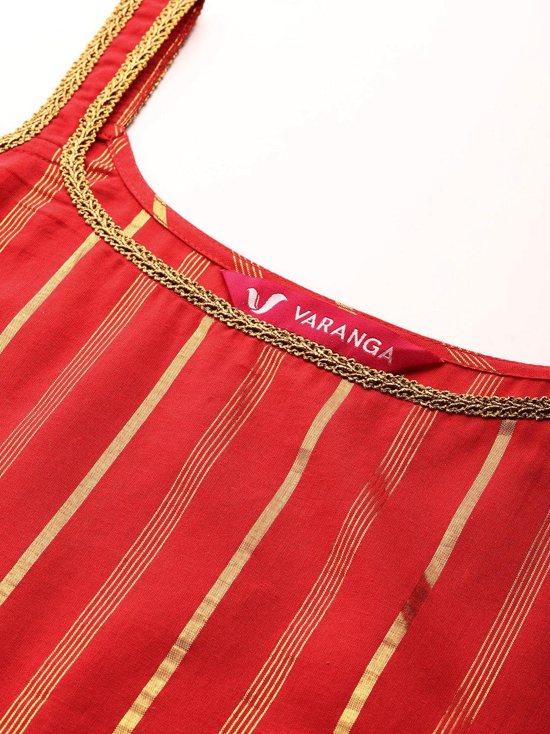 Varanga women red strap style kurta with straight pant and digital printed dupatta - Indiakreations