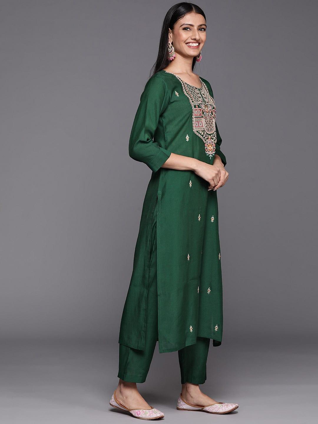 Varanga Women Green Ethnic Motifs Embroidered Gotta Patti Kurta with Trousers & With Dupatta - Indiakreations