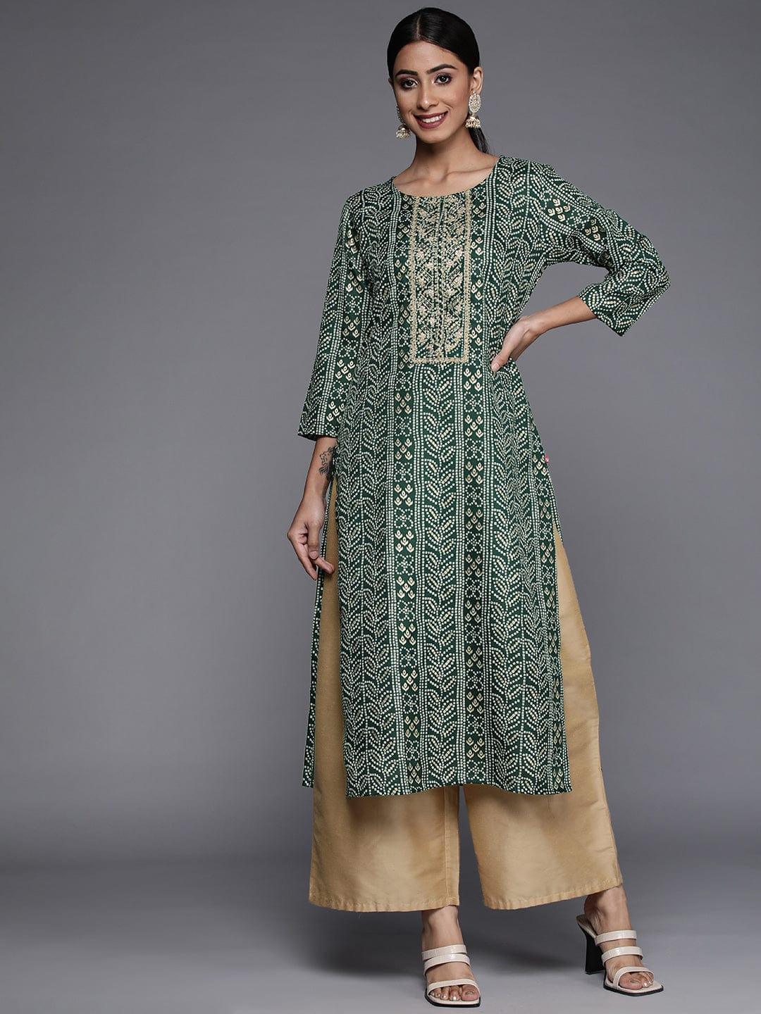 Varanga Women Green Bandhani Print Mirror Work Kurta - Indiakreations