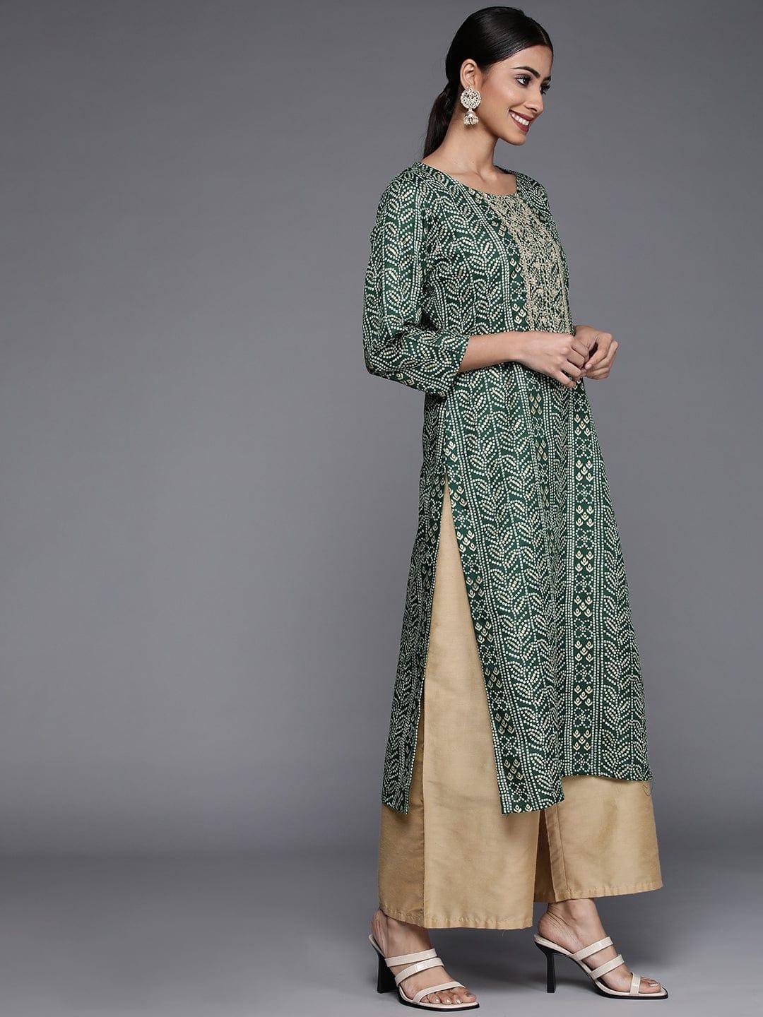 Varanga Women Green Bandhani Print Mirror Work Kurta - Indiakreations