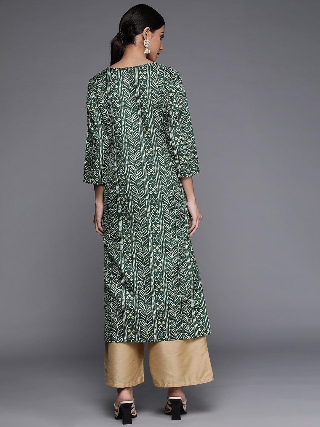 Varanga Women Green Bandhani Print Mirror Work Kurta - Indiakreations