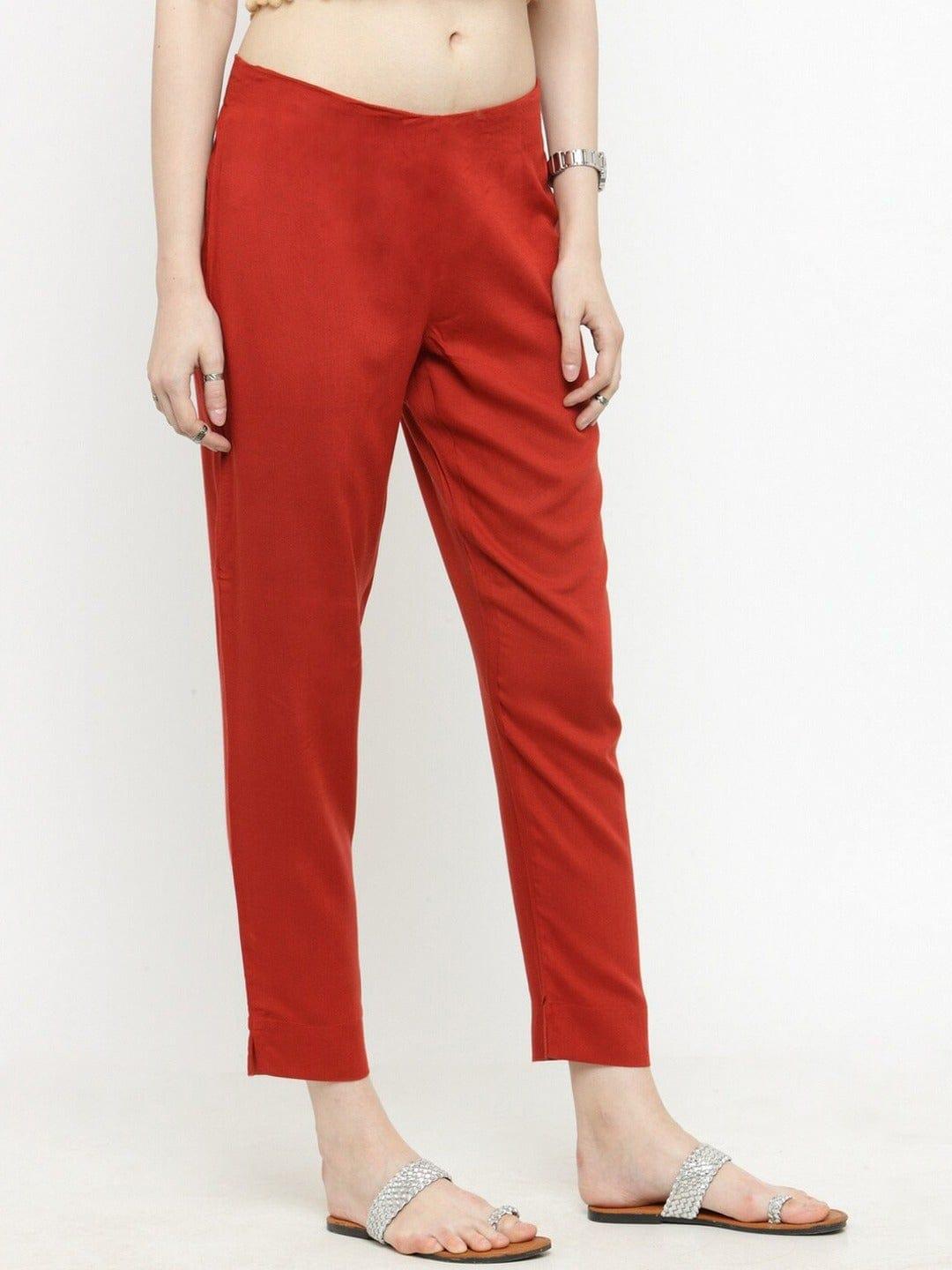 KSUT Red Straight Fit Solid Regular Trousers - Indiakreations