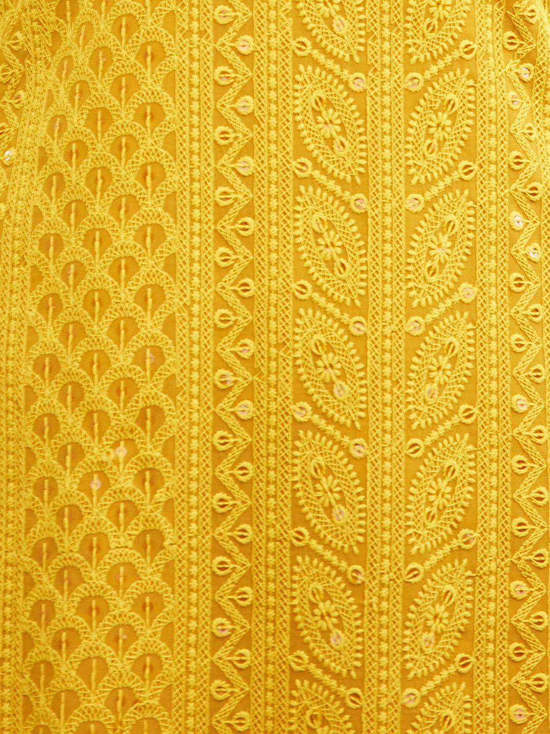 Chikankari Embroidered Straight Fit Kurta - Yellow - Indiakreations